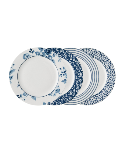 Laura Ashley Blueprint Collectables Mixed Designs Plates In Gift Box, Set Of 4 In White With Blue