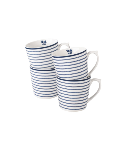 Laura Ashley Blueprint Collectables 17 oz Candy Stripe Mugs In Gift Box, Set Of 4 In White With Blue