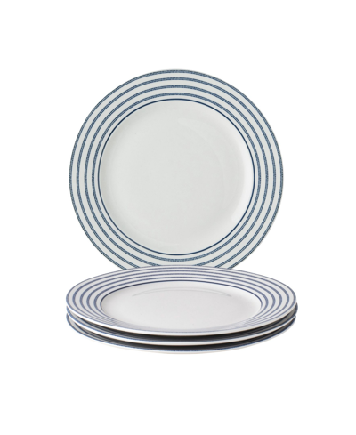 Laura Ashley Closeout!  Blueprint Collectables Candy Stripe Plates In Gift Box, Set Of 4 In White With Blue