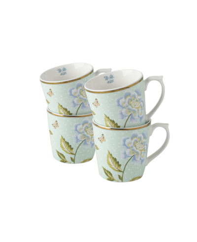Laura Ashley Heritage Collectables 10 oz Mint Uni Mugs In Gift Box, Set Of 4 In White With Green