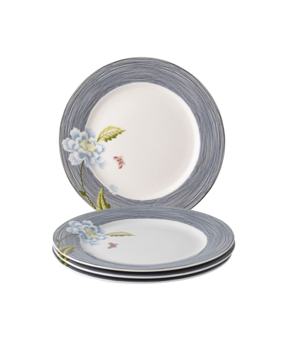 Laura Ashley Heritage Collectables Midnight Pinstripe Plates In Gift Box, Set Of 4 In White With Blue Stripes