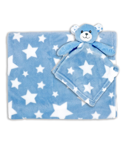 Baby Mode Baby Boys And Girls Bear Nunu And Blanket, 2 Piece Set In Blue And White