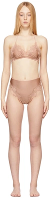 Oseree Pink High Waisted Travaillé Bikini In Champagne Rose