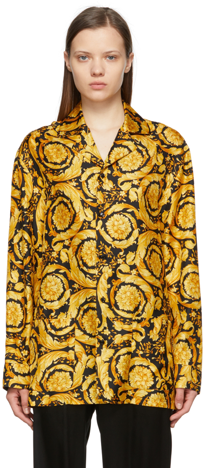 Versace Printed Silk-twill Pajama Shirt In Black,gold