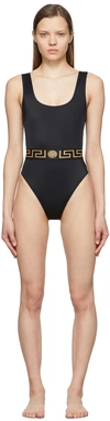 Versace Black One-piece Swimsuit With Greca And Medusa Band In 1b000 Black