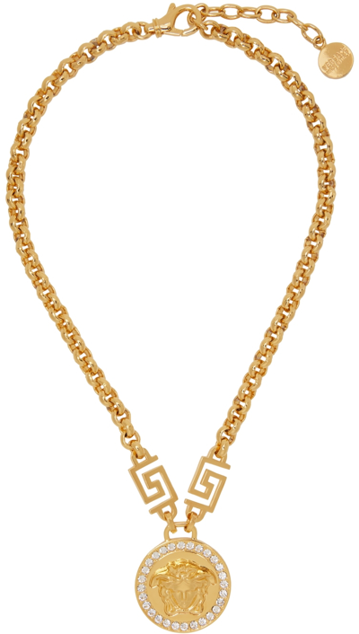 Versace Icon Medusa Crystal Necklace In Gold Multi