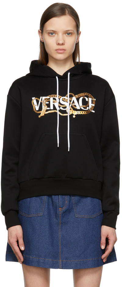 Versace Logo印花连帽衫 In Black,white,gold