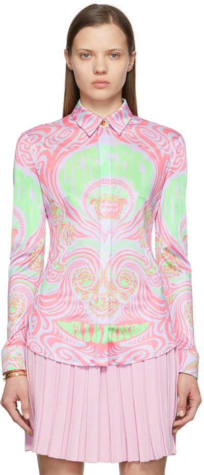 Versace Multicolor Medusa Music Shirt In Coral + Orchide