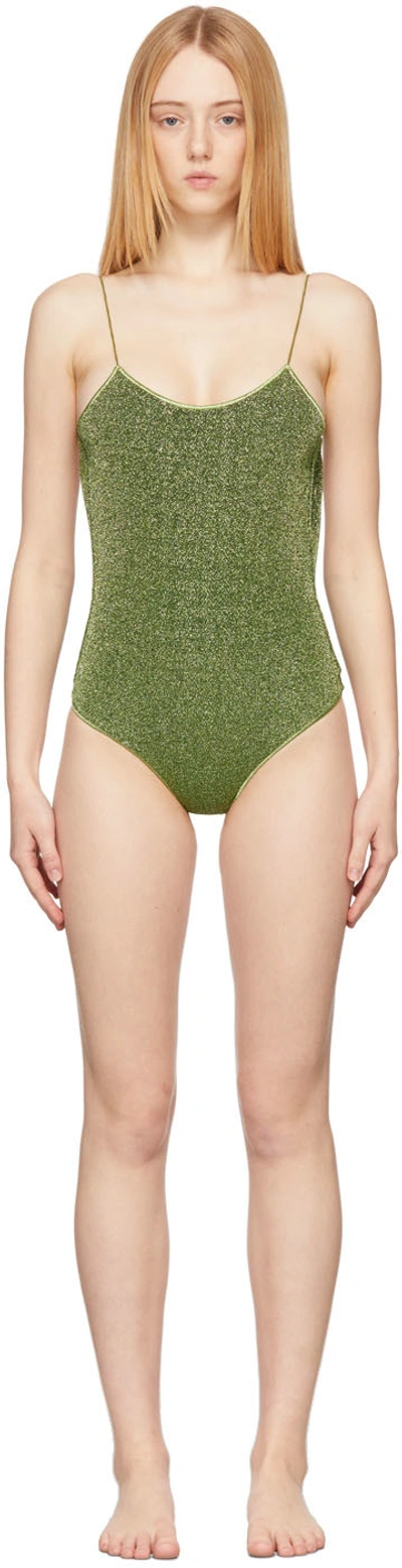 Oseree 'lumière Maillot' Green Swimsuit With Open Back In Lurex Woman Oséree In Verde