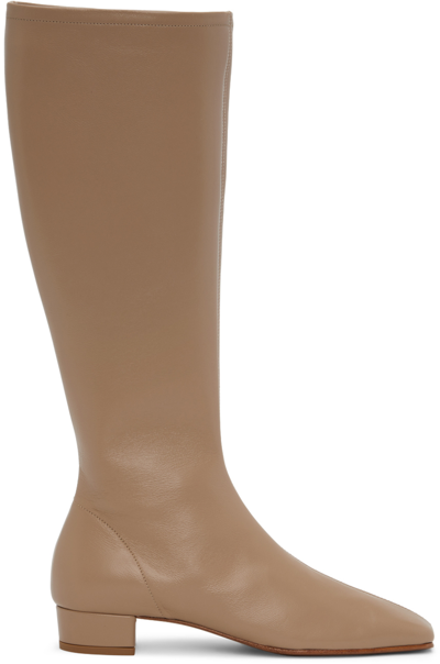By Far Beige Leather Edie Boots In Nu Nude