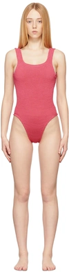 HUNZA G PINK SQUARE NECK ONE-PIECE SWIMSUIT