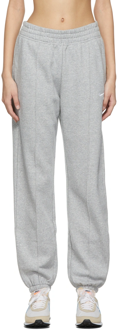 Nike Grey Fleece Sportswear Essential Collection Mid-rise Lounge Pants In Dk Grey Heather/whit