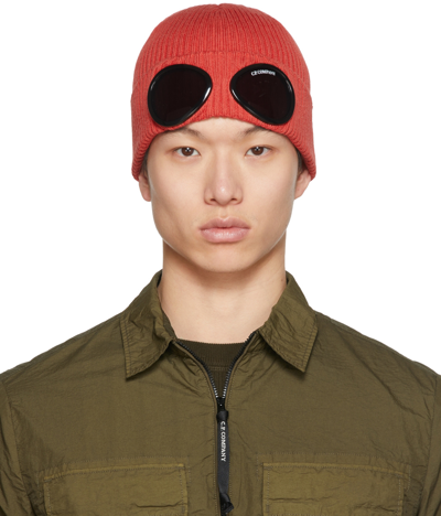 C.p. Company Goggle Double-lens Cotton Beanie In Fiery Red