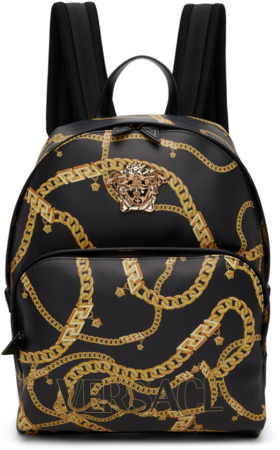 Versace Men's Greca Chain & Medusa Head Leather Backpack In Nero Oro Oro