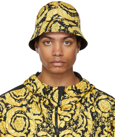 Versace Bucket Hat With All-over Baroque Print In Black