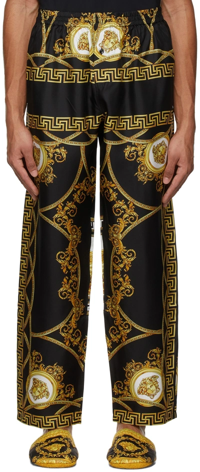 Versace Black Barocco Print Pyjama Pants In Black Gold