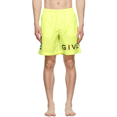 Givenchy Logo印花泳裤 In Yellow