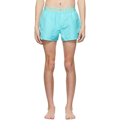 Versace Blue Short Greca Border Swim Shorts In Blue