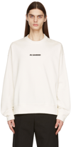 Jil Sander Crew Neck Long Sleeve Boxy Fit Printed Logo Sweatshirt In 102 - Natural