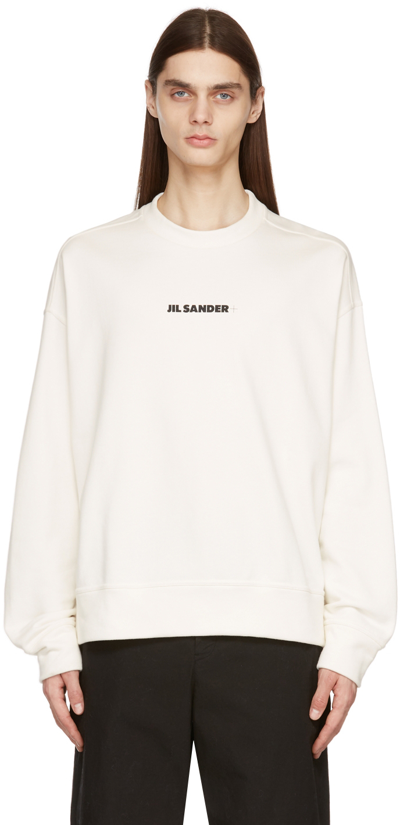 Jil Sander Cotton Sweatshirt With Contrasting Logo Print In White