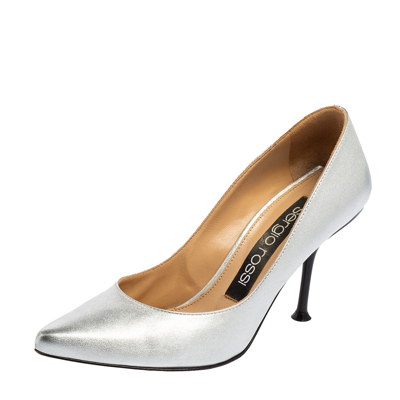 Pre-owned Sergio Rossi Silver Leather Pointed-toe Pumps Size 36.5