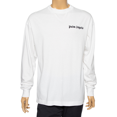 Pre-owned Palm Angels White Cotton Logo Printed Detail Long Sleeve Crewneck T-shirt L