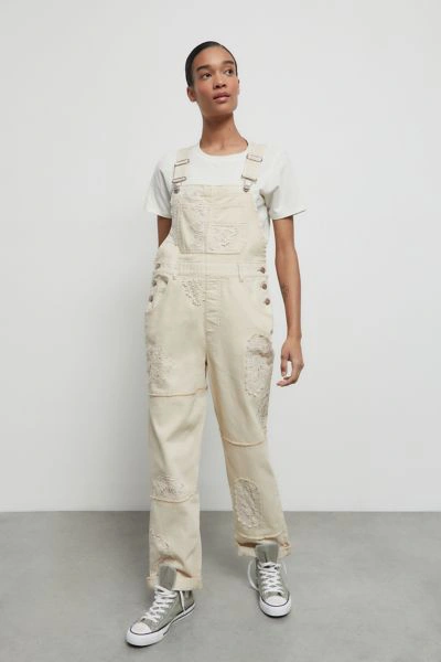 Urban Outfitters Uo Ezra Crochet Patchwork Overall In Cream
