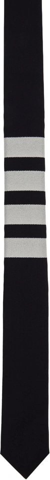 Thom Browne Plain Wool Weave Engineered 4 Bar Tie In 415 Navy