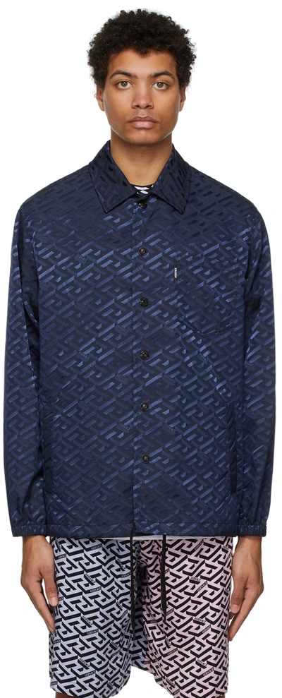 Versace Navy Nylon La Greca Jacket In Blue