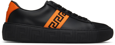 Versace Black Greca Sneakers In 2b840 Nero+neon Oran