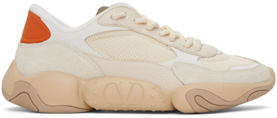 Valentino Garavani Bubbleback Leather Low Sneakers In White/cream/orange