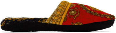 Versace Red & Black I Heart Baroque Slippers In Z7501 Red