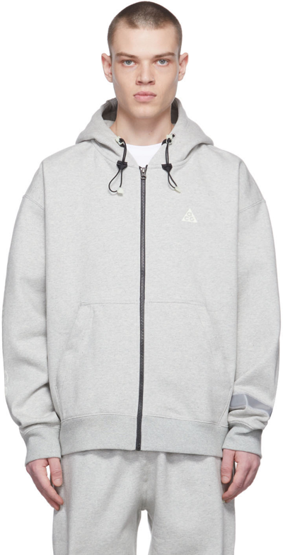 Nike Grey Therma-fit Fleece Hoodie In Grey Heather/black/l