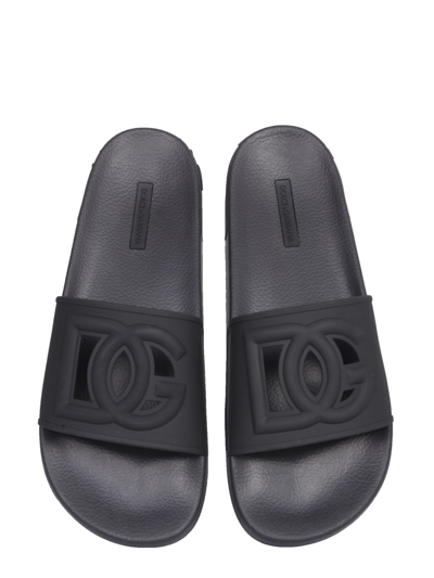 Dolce & Gabbana Rubber Slide Sandals In Black