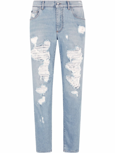 Dolce & Gabbana Distressed Straight-leg Jeans In Blue