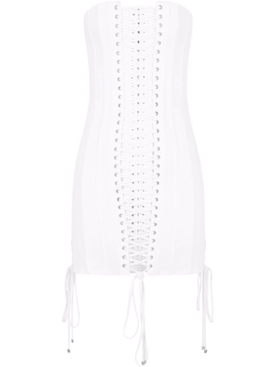 Dolce & Gabbana Short Gabardine Dress With Lacing In White