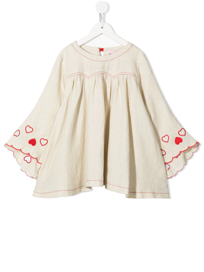 Natasha Zinko Kids' Heart-embroidered Linen Top In White