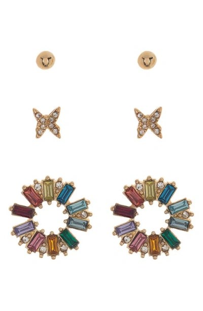Loren Olivia Ball, Butterfly & Rainbow Circle Stud Earrings Set In Gold