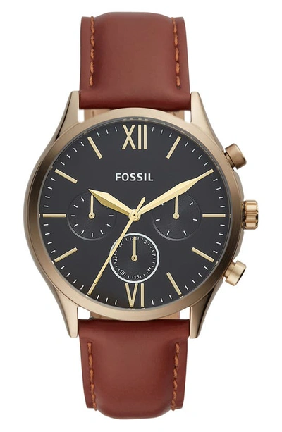 Fossil Leather Strap Watch, 44mm In Brown