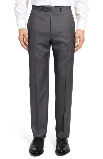 Santorelli Flat Front Twill Wool Dress Pants In Chgry