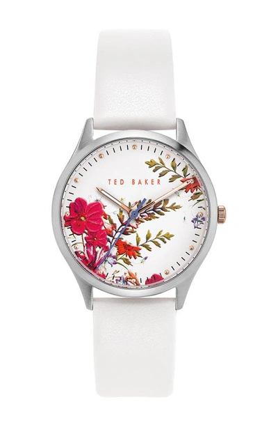 Ted Baker Belgravia Leather Strap Watch, 34mm In Silver/floral/white