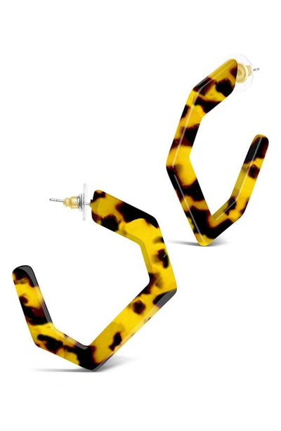 Sterling Forever Open Geometric Hoop Earrings In Tortoise