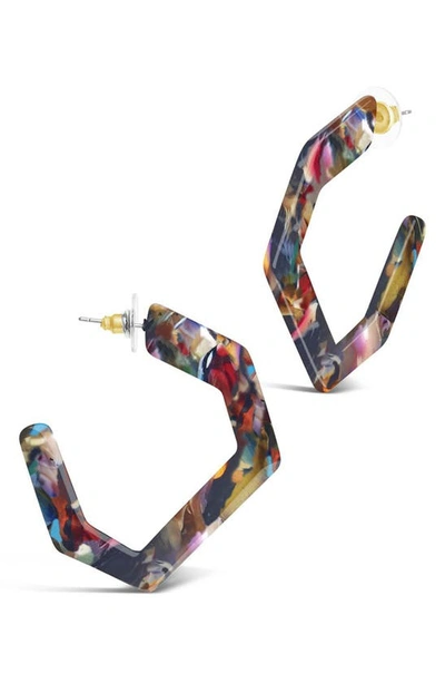 Sterling Forever Open Geometric Hoop Earrings In Light Confetti
