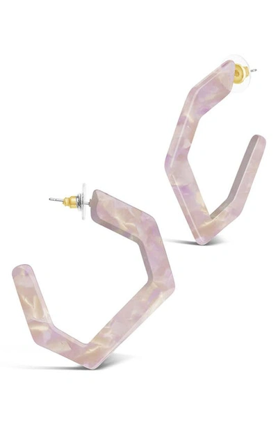 Sterling Forever Open Geometric Hoop Earrings In Pink Marble