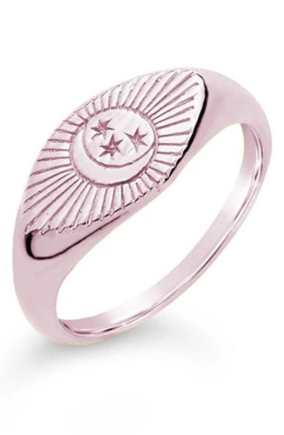 Sterling Forever Starry Nights Signet Ring In Rose Gold