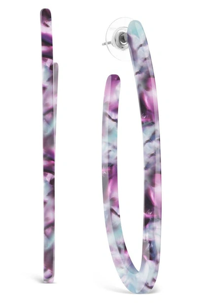 Sterling Forever 57mm Open Oval Resin Hoop Earrings In Water Lily