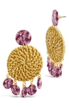 Sterling Forever Woven Straw Medalion Dangle Earrings In Raspberry