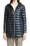 Herno High/low Down Puffer Coat In Navy