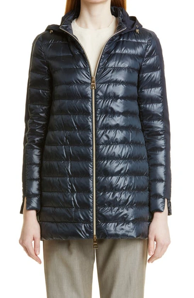 Herno High/low Down Puffer Coat In Navy