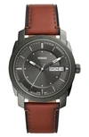 FOSSIL MACHINE LEATHER STRAP WATCH, 42MM